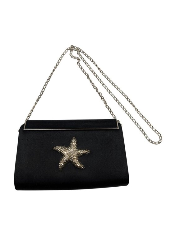 Eliza Gray Handbags - Eliza Gray Starfish Crystal Embellished Black Satin Evening Bag W Silver Chain